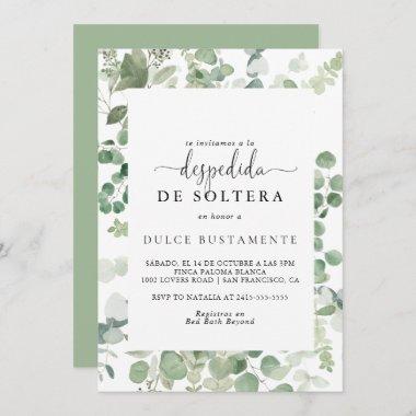 Minimalist Green Eucalyptus Spanish Bridal Shower Invitations