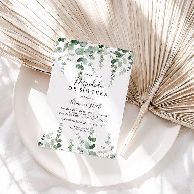 Minimalist Green Eucalyptus Spanish Bridal Shower Invitations