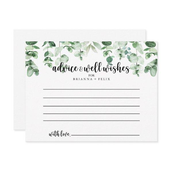 Minimalist Green Eucalyptus Wedding Advice Card