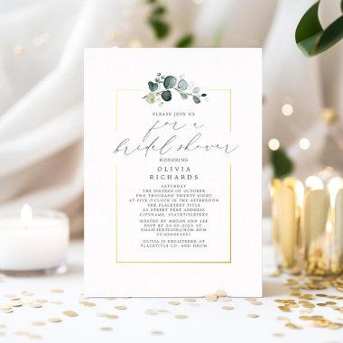 Minimalist Greenery Elegant Script Bridal Shower Foil Invitations