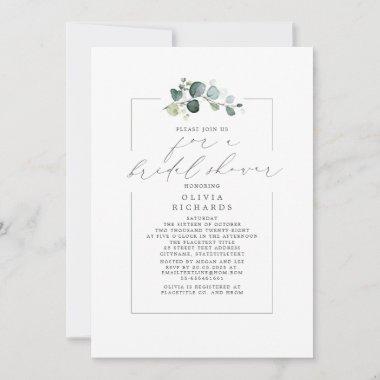 Minimalist Greenery Elegant Script Bridal Shower Invitations