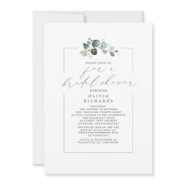 Minimalist Greenery Elegant Script Bridal Shower Invitations