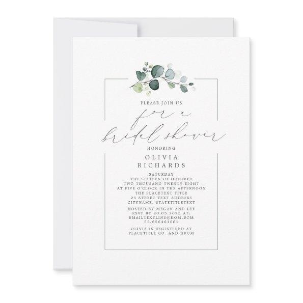 Minimalist Greenery Elegant Script Bridal Shower Invitations