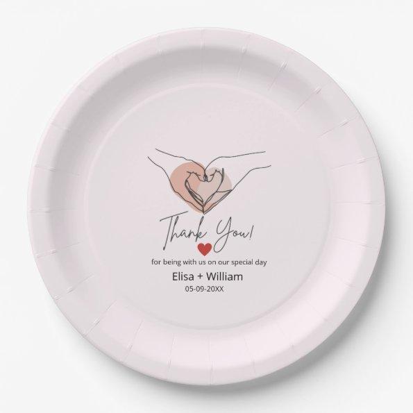 Minimalist Hand Heart Gesture Wedding Guest Gift  Paper Plates