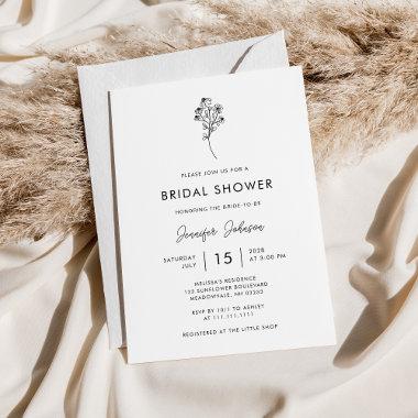 Minimalist Handwritten Script Floral Bridal Shower Invitations