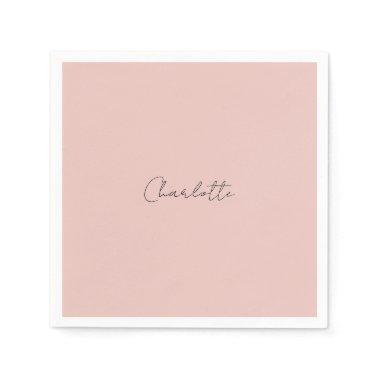 Minimalist Handwritten Script Name Rose Gold Napkins