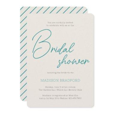 Minimalist Handwritten Script Teal Bridal Shower Invitations