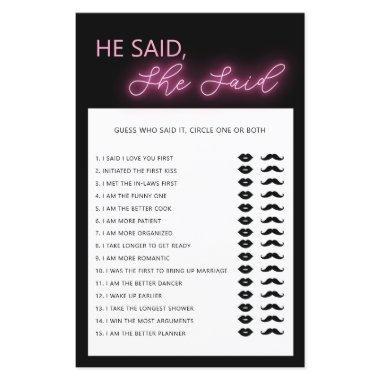 Minimalist he said she said bridal shower game