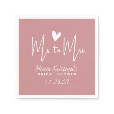 Minimalist Heart Ms to Mrs Bridal Shower Puce Pink Napkins