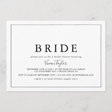 Minimalist Horizontal Bride Bridal Shower Invitations
