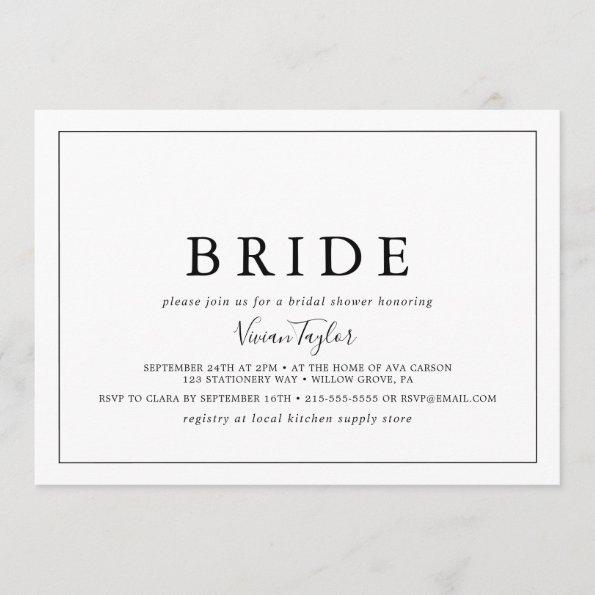 Minimalist Horizontal Bride Bridal Shower Invitations