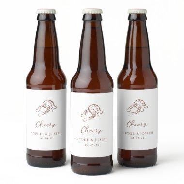 Minimalist Horseshoe | Brown and White Wedding Beer Bottle Label