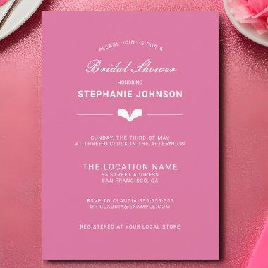 Minimalist Hot Pink and White Heart Bridal Shower Invitations