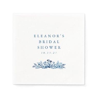 Minimalist Indigo Blue Ink Botanical  Napkins