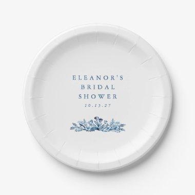 Minimalist Indigo Blue Ink Botanical  Paper Plates