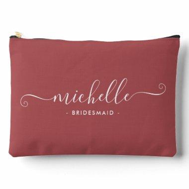 Minimalist Light Maroon Personalized Bridesmaid Accessory Pouch