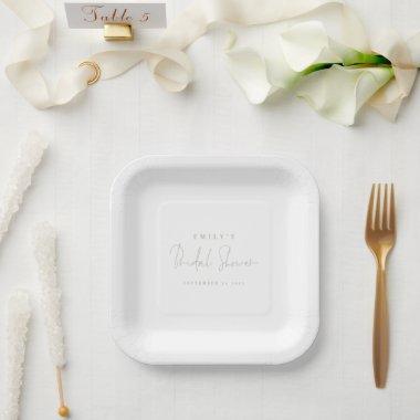 Minimalist Light Sage Script Name Bridal Shower Paper Plates