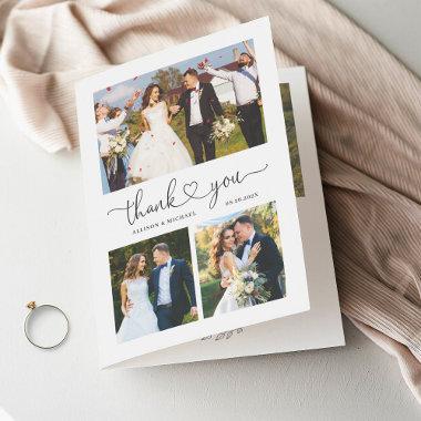 Minimalist Love Heart Script Folded Wedding Photo Thank You Invitations