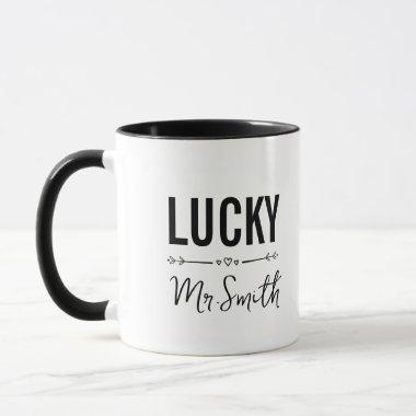 Minimalist Lucky Mr Name Bride to be Engagement Mug