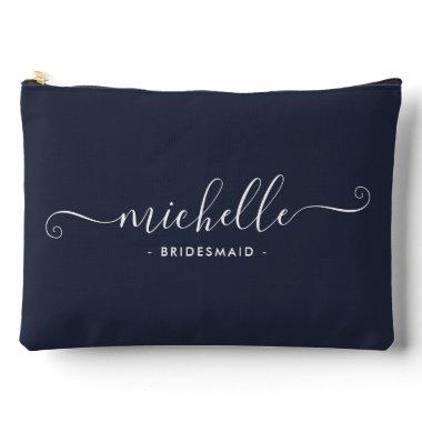 Minimalist Marine Blue Personalized Bridesmaid Accessory Pouch