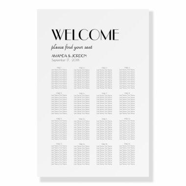 Minimalist Modern Art Deco Seat Chart Welcome Sign