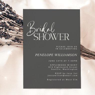 Minimalist Modern Black Script Bridal Shower Invitations