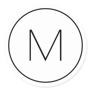 Minimalist Modern Black Single Letter Monogrammed Classic Round Sticker