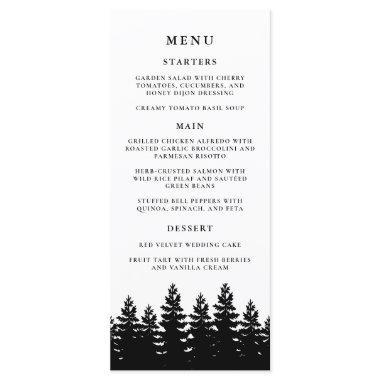 Minimalist Modern Black White Winter Wedding Table Menu