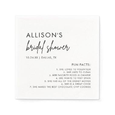 Minimalist Modern Bridal Shower Fun Facts Napkins