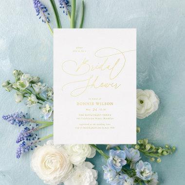 Minimalist Modern Calligraphy Bridal Shower Foil Invitations