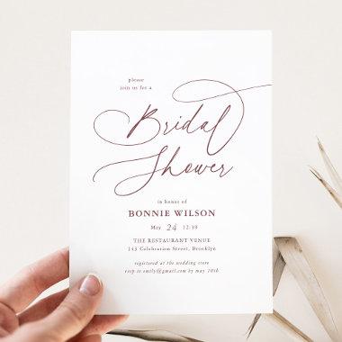 Minimalist Modern Calligraphy Burgundy Bridal Invitations