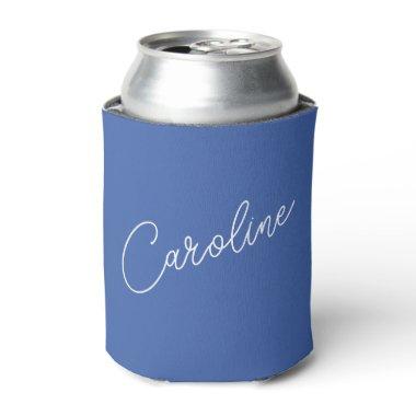 Minimalist Modern Chic Calligraphy Name Blue Can Cooler