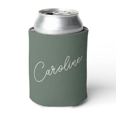 Minimalist Modern Chic Calligraphy Name Dark Sage Can Cooler