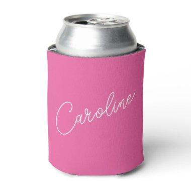 Minimalist Modern Chic Calligraphy Name Hot Pink Can Cooler