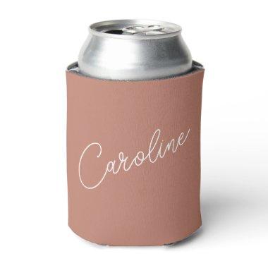 Minimalist Modern Chic Calligraphy Name Terracotta Can Cooler