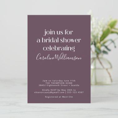 Minimalist Modern Dark Purple Bridal Shower Invitations