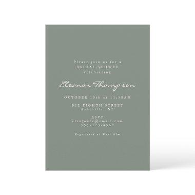 Minimalist Modern Dark Sage Script Bridal Shower Invitations