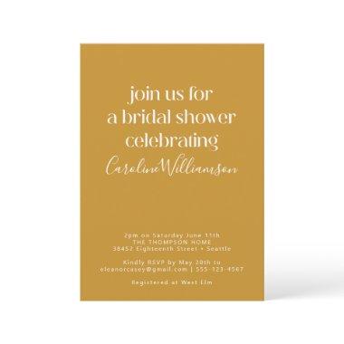 Minimalist Modern Mustard Yellow Bridal Shower Invitations