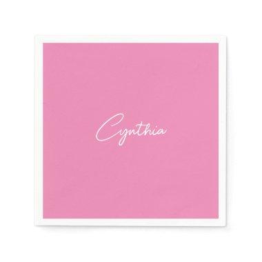 Minimalist Modern Plain Calligraphy Add Name Pink Napkins
