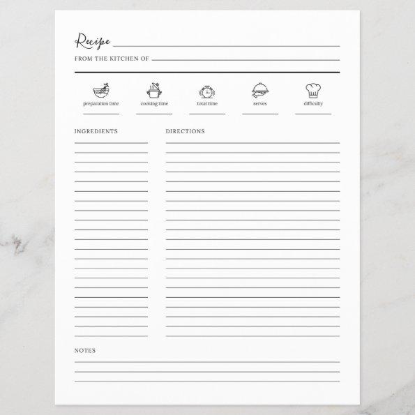 Minimalist Modern Recipe Sheet Cookbook Page