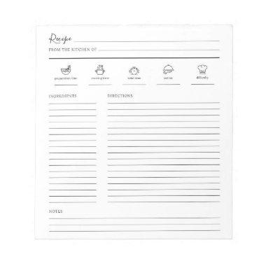 Minimalist Modern Recipe Sheet Cookbook Page Notepad