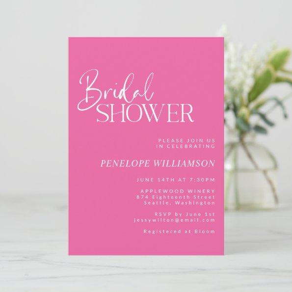 Minimalist Modern Script Hot Pink Bridal Shower Invitations