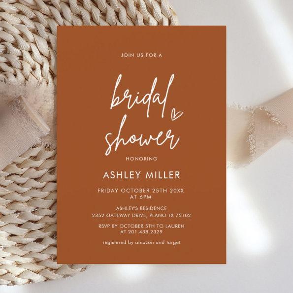 Minimalist Modern Terracotta Bridal Shower Invitations
