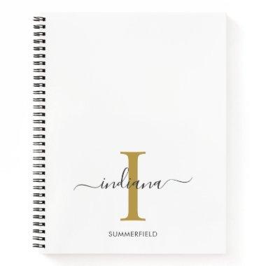 Minimalist Monogram Gold Gray Script Name Notebook