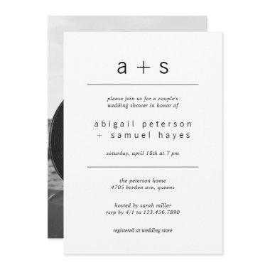 Minimalist Monogram Photo Couples Wedding Shower Invitations