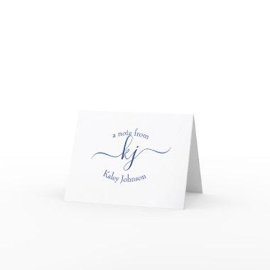 Minimalist Navy White 2 Monogram Name Note Invitations