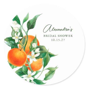 Minimalist Orange Fruit Botanical Bridal Shower Classic Round Sticker