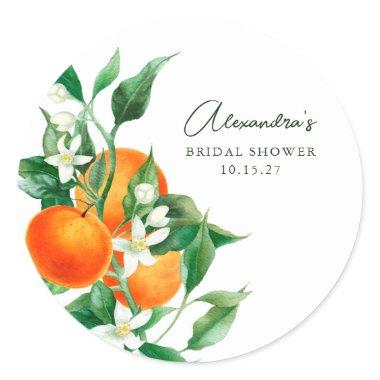 Minimalist Orange Fruit Botanical Bridal Shower Classic Round Sticker