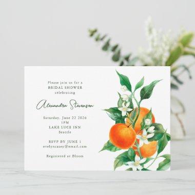 Minimalist Orange Fruit Botanical Bridal Shower Invitations