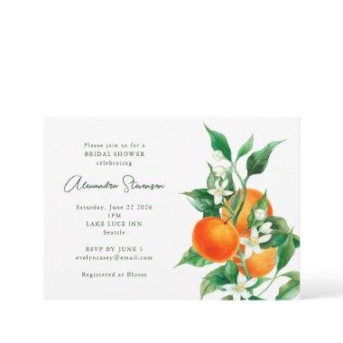 Minimalist Orange Fruit Botanical Bridal Shower Invitations